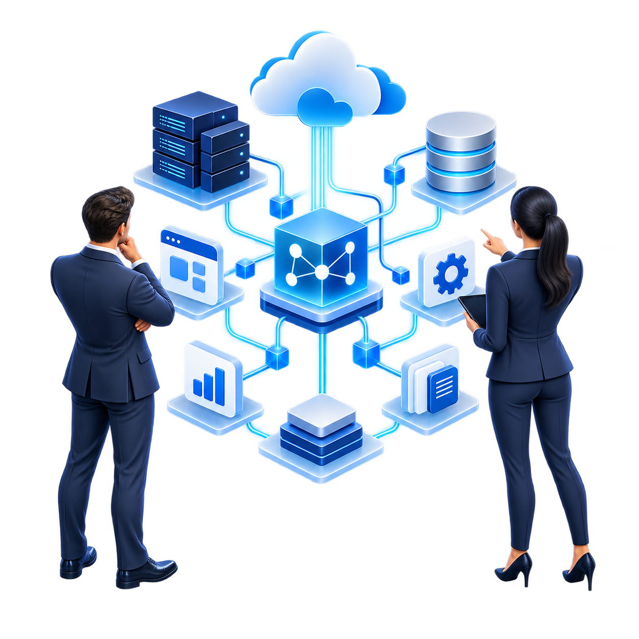 Profesionales organizando un ecosistema de datos e integraciones