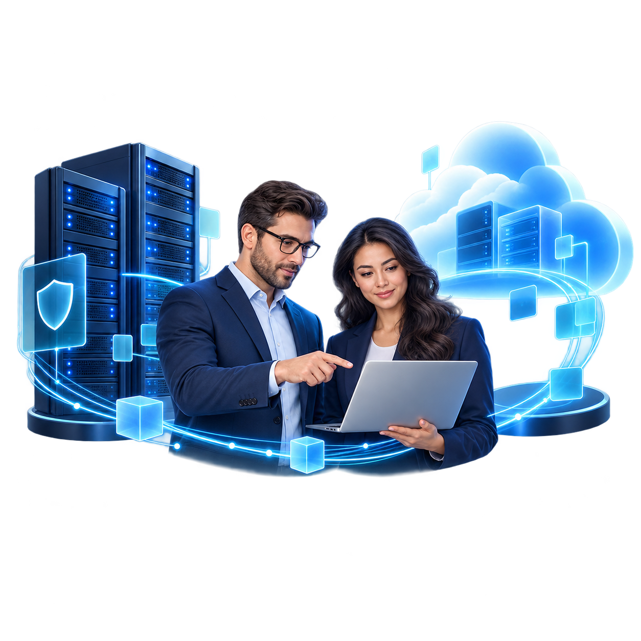 Profesionales conectando infraestructura local y nube