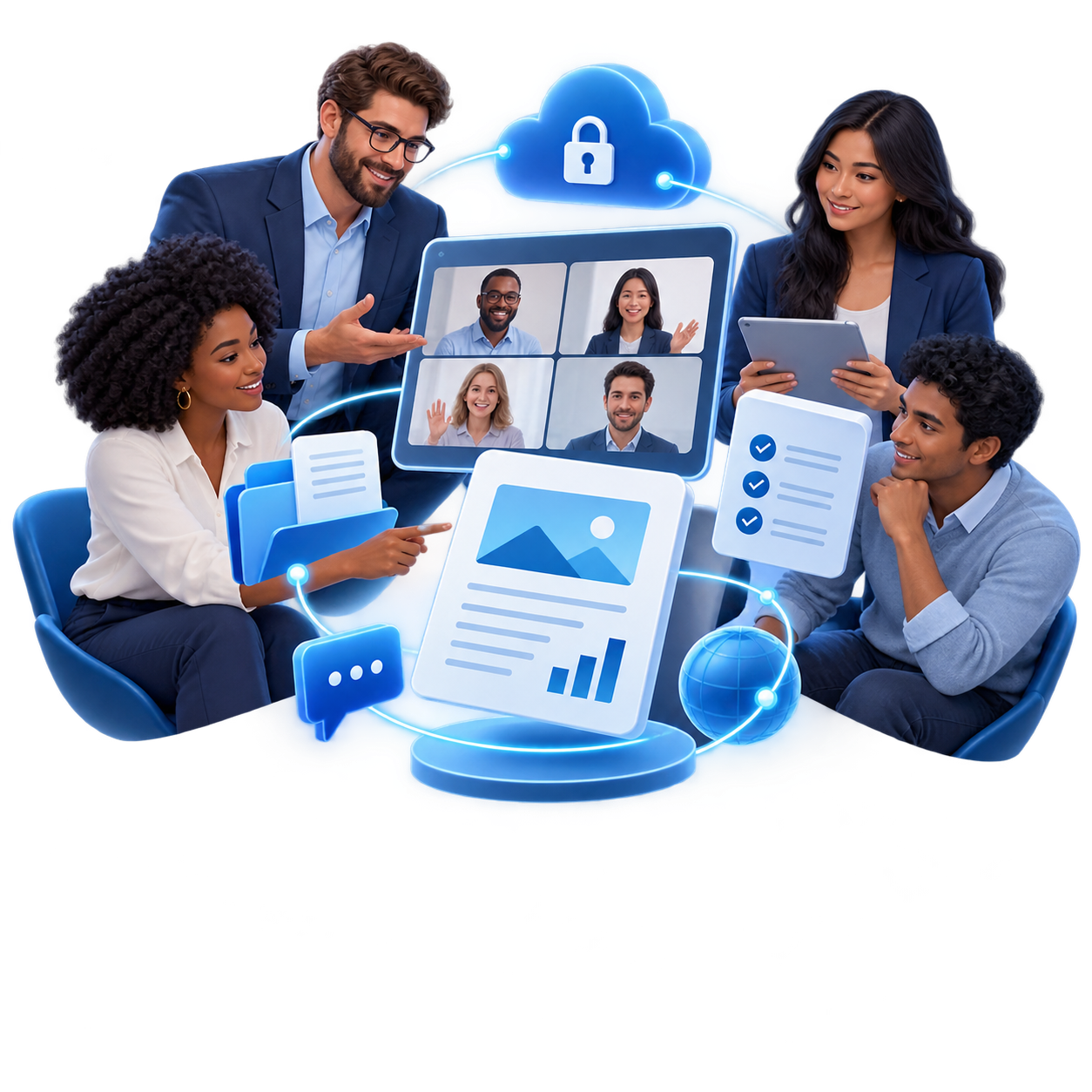Equipo colaborando con herramientas digitales